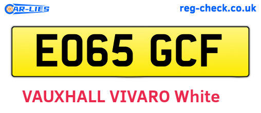 EO65GCF are the vehicle registration plates.