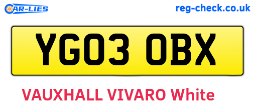 YG03OBX are the vehicle registration plates.