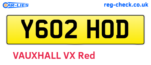 Y602HOD are the vehicle registration plates.