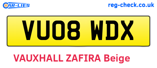 VU08WDX are the vehicle registration plates.