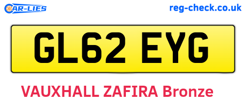 GL62EYG are the vehicle registration plates.