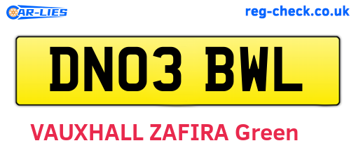 DN03BWL are the vehicle registration plates.