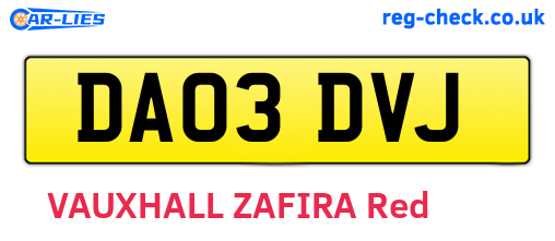 DA03DVJ are the vehicle registration plates.