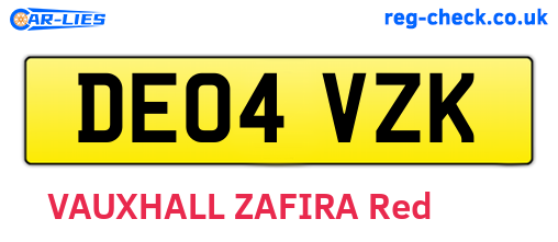 DE04VZK are the vehicle registration plates.