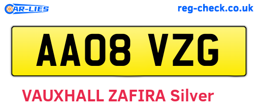 AA08VZG are the vehicle registration plates.
