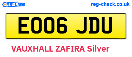 EO06JDU are the vehicle registration plates.