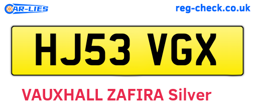 HJ53VGX are the vehicle registration plates.