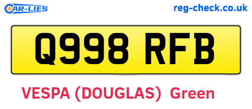 Q998RFB are the vehicle registration plates.
