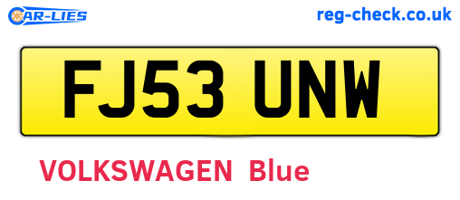 FJ53UNW are the vehicle registration plates.