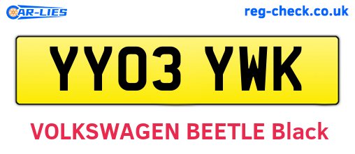 YY03YWK are the vehicle registration plates.