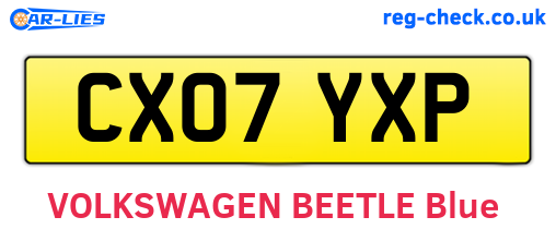 CX07YXP are the vehicle registration plates.