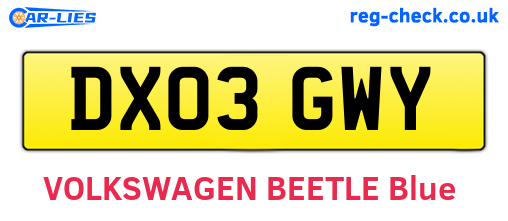 DX03GWY are the vehicle registration plates.