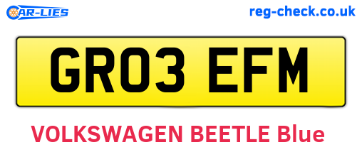 GR03EFM are the vehicle registration plates.