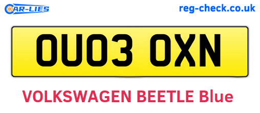 OU03OXN are the vehicle registration plates.