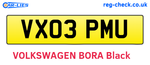 VX03PMU are the vehicle registration plates.