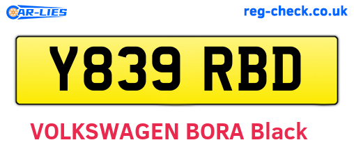 Y839RBD are the vehicle registration plates.