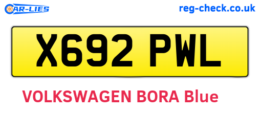 X692PWL are the vehicle registration plates.