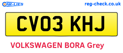 CV03KHJ are the vehicle registration plates.