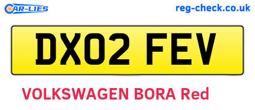 DX02FEV are the vehicle registration plates.
