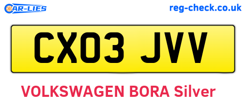 CX03JVV are the vehicle registration plates.