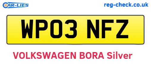 WP03NFZ are the vehicle registration plates.