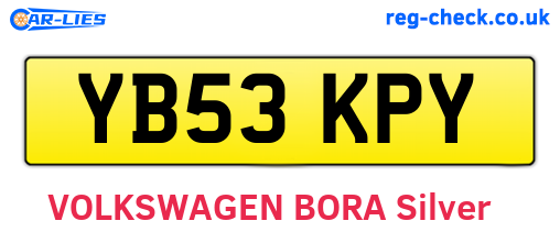 YB53KPY are the vehicle registration plates.