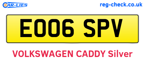 EO06SPV are the vehicle registration plates.