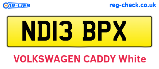 ND13BPX are the vehicle registration plates.