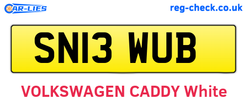 SN13WUB are the vehicle registration plates.