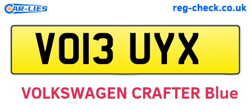 VO13UYX are the vehicle registration plates.