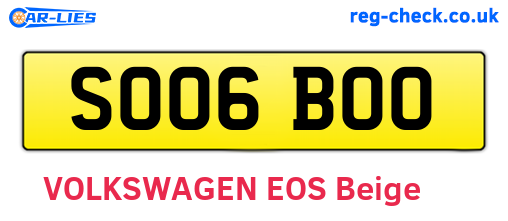 SO06BOO are the vehicle registration plates.