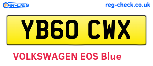 YB60CWX are the vehicle registration plates.