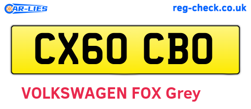 CX60CBO are the vehicle registration plates.