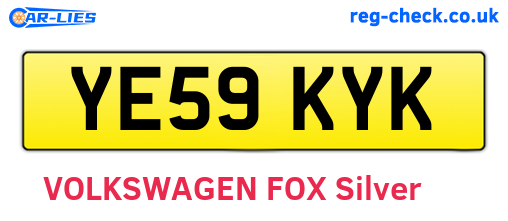 YE59KYK are the vehicle registration plates.