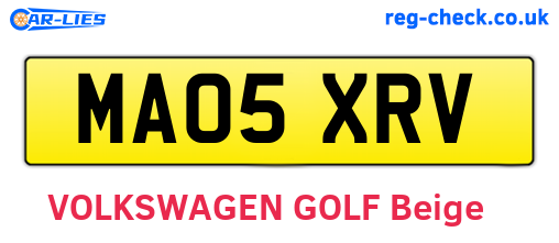 MA05XRV are the vehicle registration plates.
