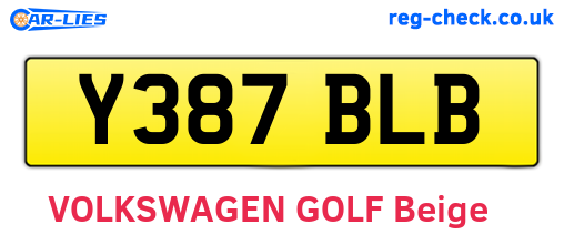 Y387BLB are the vehicle registration plates.
