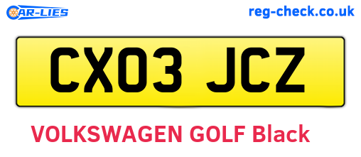 CX03JCZ are the vehicle registration plates.