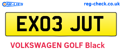 EX03JUT are the vehicle registration plates.