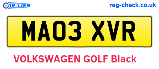 MA03XVR are the vehicle registration plates.