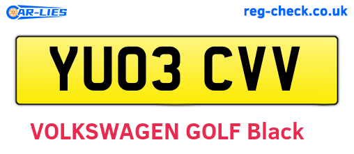 YU03CVV are the vehicle registration plates.