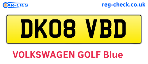 DK08VBD are the vehicle registration plates.
