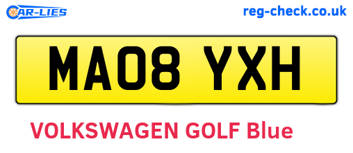 MA08YXH are the vehicle registration plates.