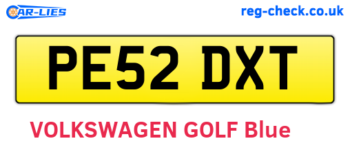 PE52DXT are the vehicle registration plates.