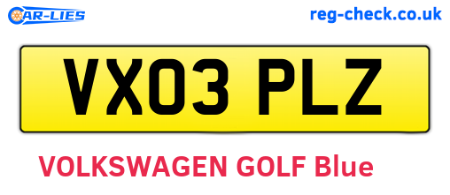 VX03PLZ are the vehicle registration plates.