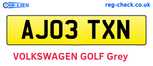 AJ03TXN are the vehicle registration plates.