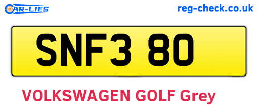 SNF380 are the vehicle registration plates.