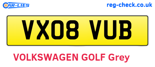 VX08VUB are the vehicle registration plates.