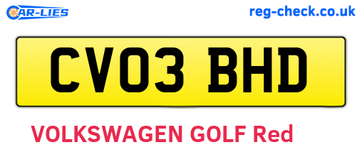 CV03BHD are the vehicle registration plates.
