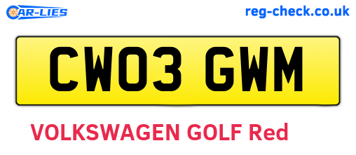 CW03GWM are the vehicle registration plates.