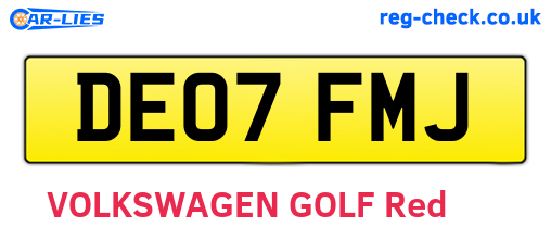 DE07FMJ are the vehicle registration plates.